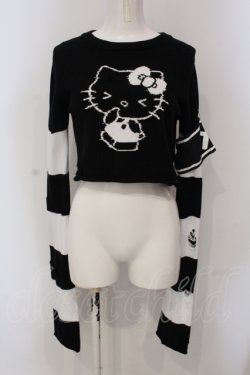 画像1: DimMoire / 【HELLO KITTY×DimMoire】しましまダメージニット F ブラック×ホワイト O-25-05-26-100-PU-TO-OW-OS