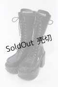 YOSUKE / レースアップ 厚底ブーツ 22.5cm ブラック×ブルー O-25-05-27-013-PU-SH-IG-OS