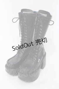 YOSUKE / レースアップ 厚底ブーツ 22.5cm ブラック×ブルー O-25-05-27-013-PU-SH-IG-OS