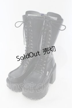 画像1: YOSUKE / レースアップ 厚底ブーツ 22.5cm ブラック×ブルー O-25-05-27-013-PU-SH-IG-OS