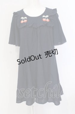画像1: Deary / さくらんぼチェリー刺繍Aラインレース切替フリルワンピース L ネイビー O-25-05-28-043-LO-OP-IG-OS