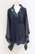 Qutie Frash / 着物カットソー  ブルー O-25-05-28-065-QU-TO-IG-OS