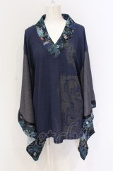 Qutie Frash / 着物カットソー  ブルー O-25-05-28-065-QU-TO-IG-OS