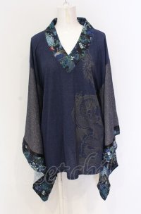 Qutie Frash / 着物カットソー  ブルー O-25-05-28-065-QU-TO-IG-OS