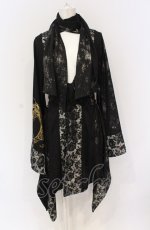 画像1: Qutie Frash / 4店舗限定着物ストールカーデ  ブラック×ゴールドプリント O-25-05-28-067-QU-JA-IG-OS (1)