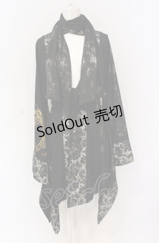 画像1: Qutie Frash / 4店舗限定着物ストールカーデ  ブラック×ゴールドプリント O-25-05-28-067-QU-JA-IG-OS (1)