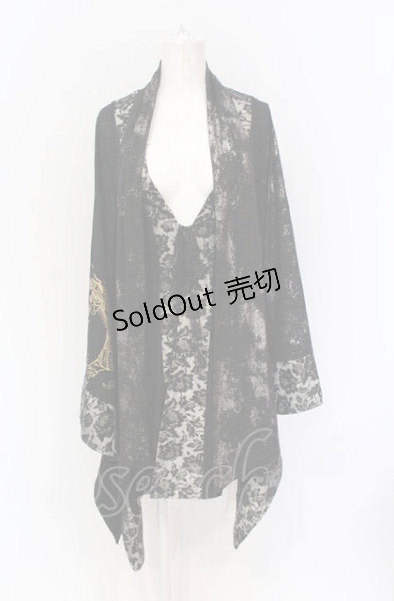 画像2: Qutie Frash / 4店舗限定着物ストールカーデ  ブラック×ゴールドプリント O-25-05-28-067-QU-JA-IG-OS (2)