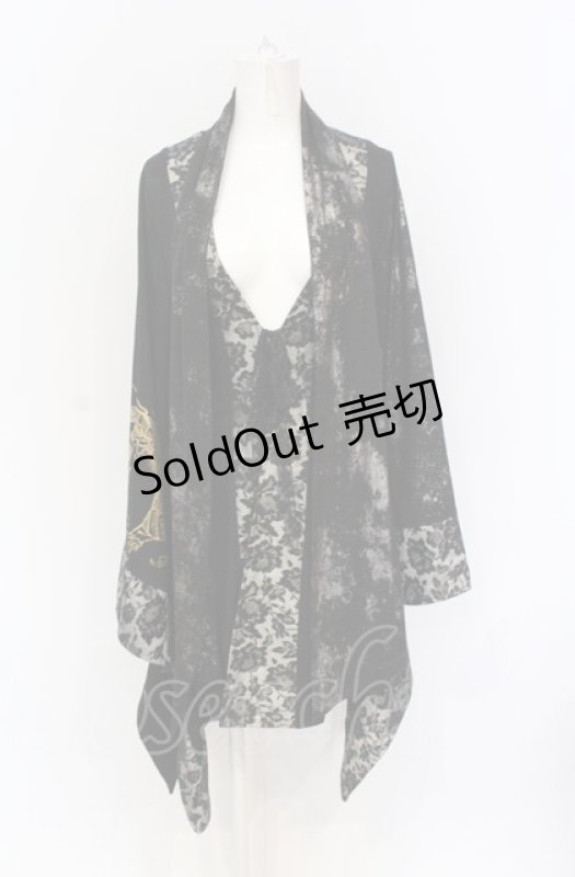 画像2: Qutie Frash / 4店舗限定着物ストールカーデ  ブラック×ゴールドプリント O-25-05-28-067-QU-JA-IG-OS (2)