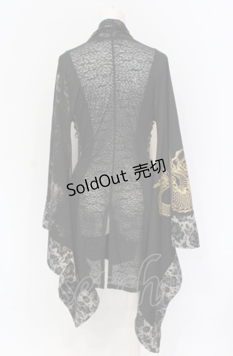 画像4: Qutie Frash / 4店舗限定着物ストールカーデ  ブラック×ゴールドプリント O-25-05-28-067-QU-JA-IG-OS (4)