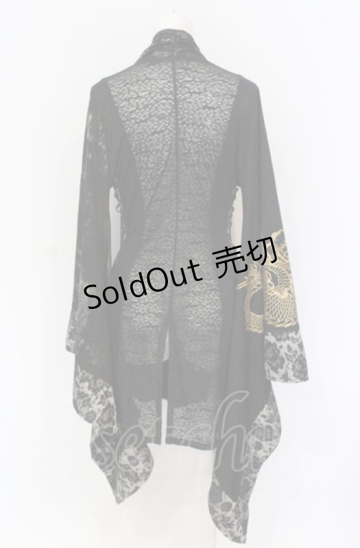 画像4: Qutie Frash / 4店舗限定着物ストールカーデ  ブラック×ゴールドプリント O-25-05-28-067-QU-JA-IG-OS (4)