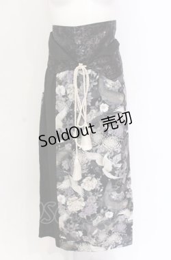画像1: Qutie Frash / 2022浴衣4点SET ボトムス単品  鶴 ブラック O-25-05-28-071-QU-SK-IG-OS