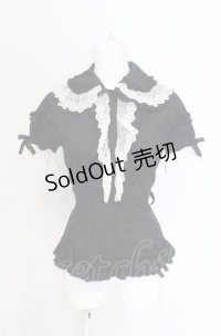 metamorphose / 王冠チュールレースブラウス・半袖  クロ×シロ O-25-05-28-080-ME-BL-IG-OS