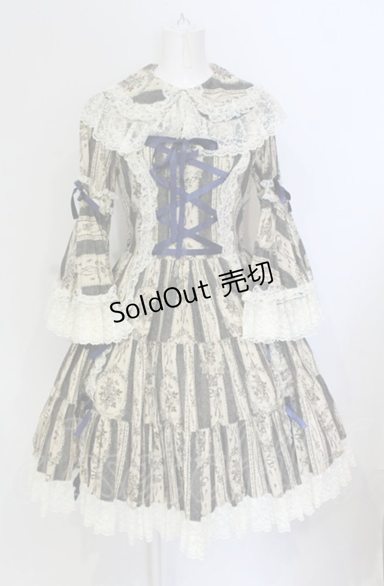 画像1: metamorphose / アンティークブーケラッパ袖ワンピース（2010）  ブルー O-25-05-28-098-ME-OP-IG-OS (1)