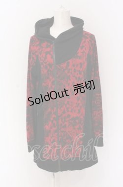 画像1: SEX POT ReVeNGe / アシンメトリー切り替えロングパーカー L レッドｘブラック O-25-05-28-012-SP-TO-YM-OS