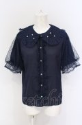 axes femme kawaii / ドットチュール半袖ブラウス M ネイビー O-25-05-28-112-AX-BL-IG-OS