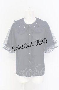 axes femme kawaii / ドットチュール半袖ブラウス M ネイビー O-25-05-28-112-AX-BL-IG-OS