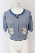 axes femme kawaii / クマ柄半袖ニットカーディガン F ブルー O-25-05-28-117-AX-TO-IG-OS