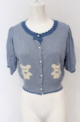 axes femme kawaii / クマ柄半袖ニットカーディガン F ブルー O-25-05-28-117-AX-TO-IG-OS