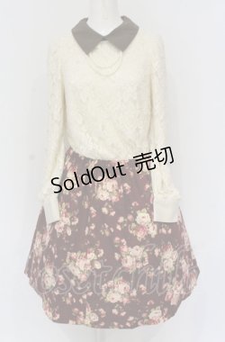 画像1: 【SALE】axes femme / レース切り替えネックレス風ワンピース M ワイン×アイボリー O-25-05-28-118-AX-OP-IG-ZT147