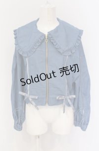 axes femme POETIQUE / ビック襟配色ラインブルゾン M ブルー O-25-05-28-009-AX-JA-IG-OS