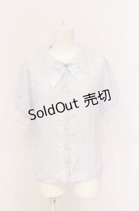 axes femme kawaii / ドットチュール半袖ブラウス  サックス O-25-05-28-121-AX-BL-IG-OS