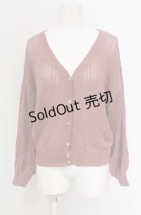 axes femme / ビジューボタン透かし編みカーディガン M ピンク O-25-05-28-124-AX-TO-IG-OS
