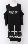 画像1: 【SALE】REFLEM / 逆さ十字カッティングショルダー半袖スウェット F ブラック O-25-05-28-002-PU-TO-YM-ZT021 (1)