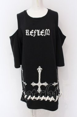 画像1: REFLEM / 逆さ十字カッティングショルダー半袖スウェット F ブラック O-25-05-28-002-PU-TO-YM-OS