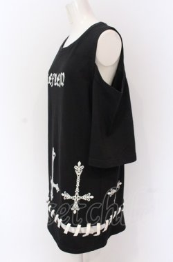 画像2: REFLEM / 逆さ十字カッティングショルダー半袖スウェット F ブラック O-25-05-28-002-PU-TO-YM-OS