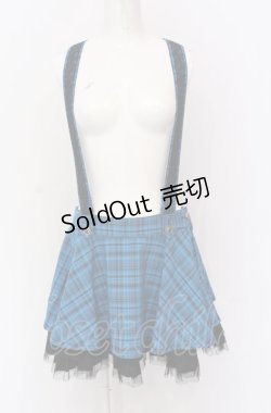 画像1: ALGONQUINS / サスペンダー付きフレアスカート F ブルー×ブラック O-25-05-28-020-AL-SK-OW-OS