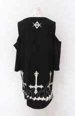 画像3: 【SALE】REFLEM / 逆さ十字カッティングショルダー半袖スウェット F ブラック O-25-05-28-002-PU-TO-YM-ZT021 (3)