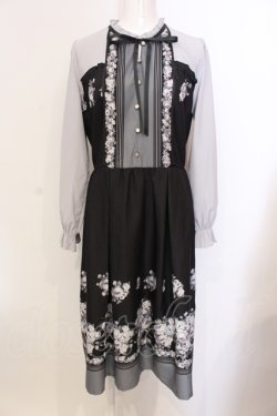 画像1: axes femme / ローズブーケ柄ワンピース M クロ×グレー O-25-05-29-032-AX-OP-IG-OS