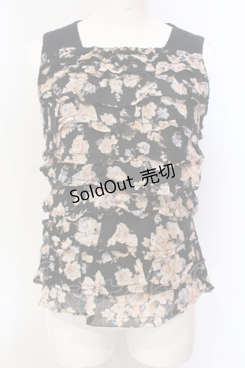 画像1: 【SALE】PINK HOUSE / ティアードフリルノースリーブトップス 3（M） クロ O-25-05-29-059-LO-TO-OW-ZT270 (1)
