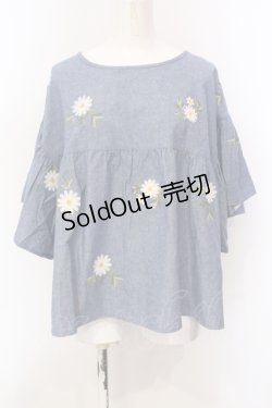 画像1: 【SALE】PINK HOUSE / ダンガリーマーガレット刺繍ブラウス  ブルー O-25-05-29-065-LO-BL-OW-ZT400