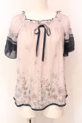 axes femme / アネモネ柄パイピングブラウス M ピンク×ネイビー O-25-05-29-009-AX-BL-IG-OS