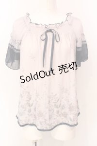 axes femme / アネモネ柄パイピングブラウス M ピンク×ネイビー O-25-05-29-009-AX-BL-IG-OS