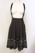 axes femme POETIQUE / サス付ヴィンテージ柄スカート M クロ O-25-05-29-014-AX-SK-IG-OS