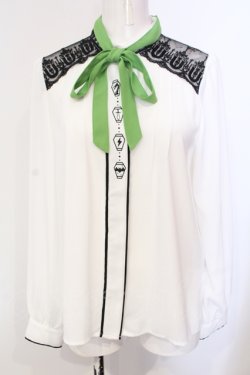 画像1: axes femme POETIQUE / カラーリボンアイコンブラウス M シロ×グリーン O-25-05-29-024-AX-BL-IG-OS