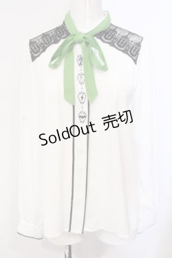 画像1: axes femme POETIQUE / カラーリボンアイコンブラウス M シロ×グリーン O-25-05-29-024-AX-BL-IG-OS