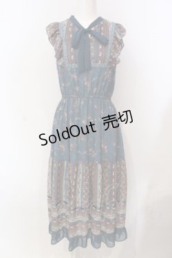 画像1: axes femme / パッチワーク花柄ロングワンピース M ブルー O-25-05-29-026-AX-OP-IG-OS