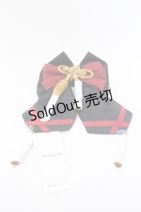 axes femme kawaii / 彼岸の白狐会柄リボンバレッタ  クロ O-25-05-30-071-AX-AC-IG-OS