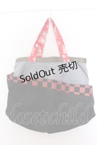 gouk / 和柄切り替えトートバッグ  ブラック×ブルーグレー O-25-05-30-008-GO-BG-OW-OS
