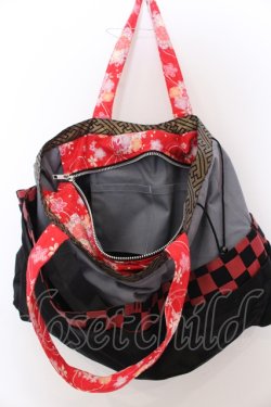 画像2: gouk / 和柄切り替えトートバッグ  ブラック×ブルーグレー O-25-05-30-008-GO-BG-OW-OS