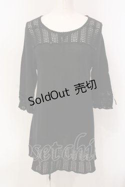 画像1: PINK HOUSE / 黒透かし編み切替えニットチュニック  クロ O-25-05-31-034-LO-TO-OW-OS