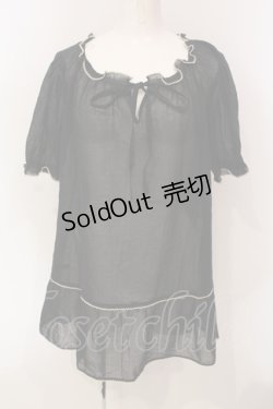 画像1: PINK HOUSE / レース配色スモックブラウス  クロ O-25-05-31-038-LO-TO-OW-OS
