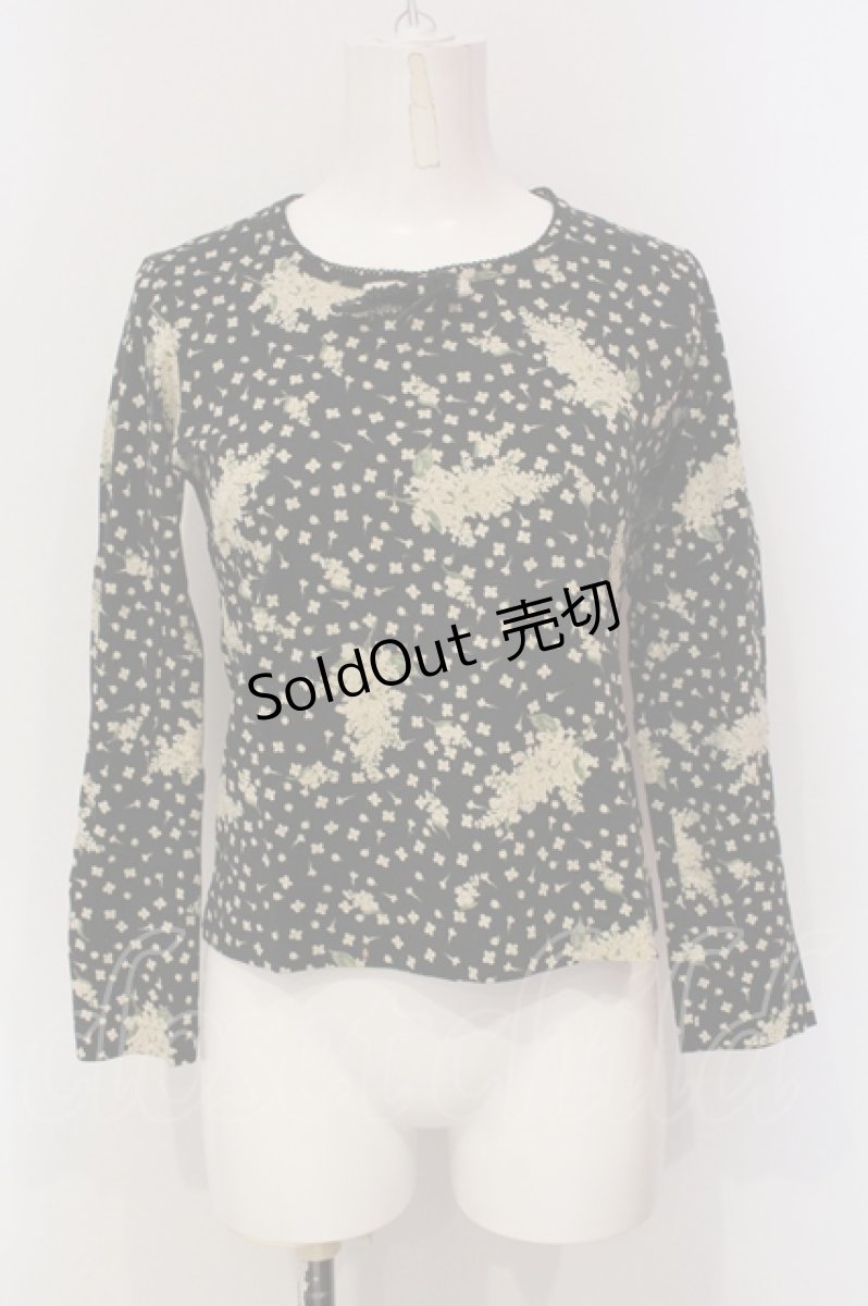 画像1: 【SALE】PINK HOUSE / ライラック柄長袖Tシャツ M クロ O-25-05-31-046-LO-TS-OW-ZT374 (1)