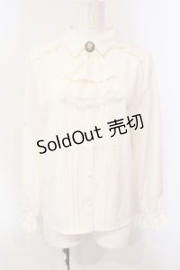 axes femme / カメオ×ジャボブローチ付ブラウス M キナリ O-25-05-31-060-AX-BL-OW-OS