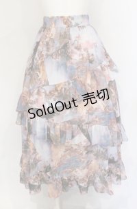 axes femme NOSTALGIE / 天使柄フリルロングスカート F サックス O-25-05-31-1055-AX-SK-OW-OS