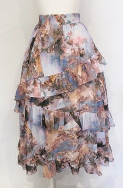 画像1: axes femme NOSTALGIE / 天使柄フリルロングスカート F サックス O-25-05-31-1055-AX-SK-OW-OS