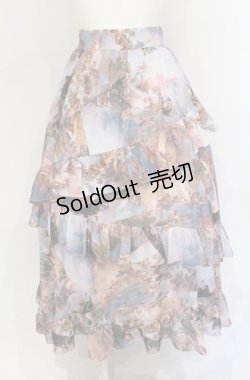 画像1: axes femme NOSTALGIE / 天使柄フリルロングスカート F サックス O-25-05-31-1055-AX-SK-OW-OS